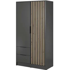 Garnero Arredamenti Armadio 105x200h cm 2 ante con cassetti nero Miller Antracite Hot