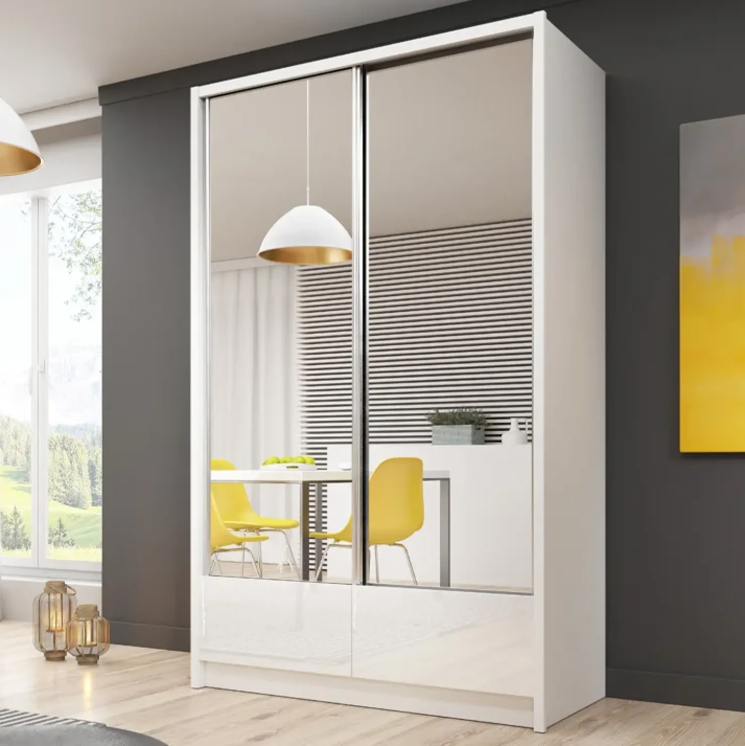 Garnero Arredamenti Armadio 134x214h cm 2 ante con specchio bianco lucido Jeki Gihome® New