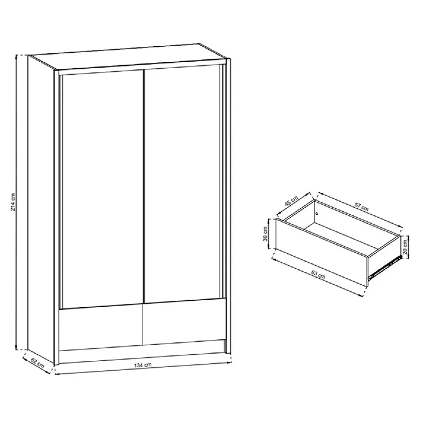 Garnero Arredamenti Armadio 134x214h cm 2 ante con specchio bianco lucido Jeki Gihome® New