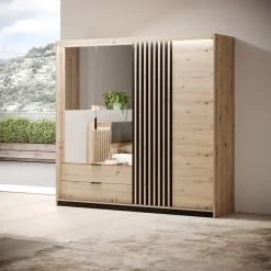 Garnero Arredamenti Armadio 220x211h cm 4 ante con specchio rovere antracite Rubik New