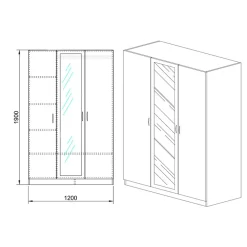Garnero Arredamenti Armadio 120x190h cm 3 ante con specchio bianco lucido Alina Hot