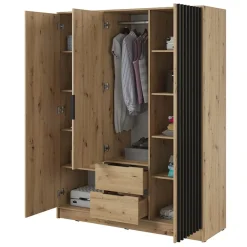 Garnero Arredamenti Armadio 155x200h cm 3 ante con specchio moderno quercia nero Miller Rovere Rustico New