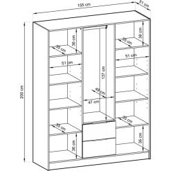 Garnero Arredamenti Armadio 155x200h cm 3 ante con specchio moderno quercia nero Miller Rovere Rustico New