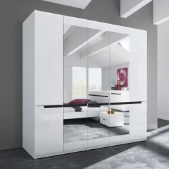 Garnero Arredamenti Armadio 225x213h cm 5 ante con specchio bianco lucido Dubai Gihome® Best