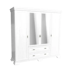 Garnero Arredamenti Armadio 208x211h cm 4 ante con specchio 2 cassetti shabby Kelly Bianco Frassinato