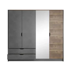 Garnero Arredamenti Armadio 220x205h cm 4 ante con specchio grigio quercia Dable Online