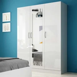 Garnero Arredamenti Armadio 120x181h cm 3 ante con specchio moderno   Sorrento Bianco Lucido Online