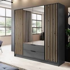 Garnero Arredamenti Armadio 206x200h cm 4 ante con specchio quercia Miller Antracite Online