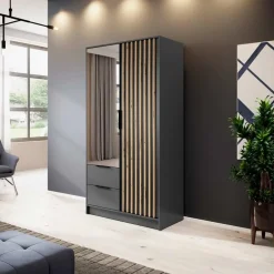 Garnero Arredamenti Armadio 105x200h cm 2 ante con specchio quercia Miller Antracite Outlet