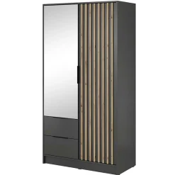 Garnero Arredamenti Armadio 105x200h cm 2 ante con specchio quercia Miller Antracite Outlet
