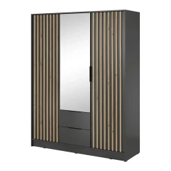 Garnero Arredamenti Armadio 155x200h cm 3 ante con specchio quercia Miller Antracite Best
