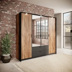 Garnero Arredamenti Armadio 223x210h cm 4 ante con specchio quercia nero Smooty Sale