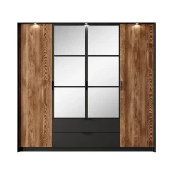 Garnero Arredamenti Armadio 223x210h cm 4 ante con specchio quercia nero Smooty Sale
