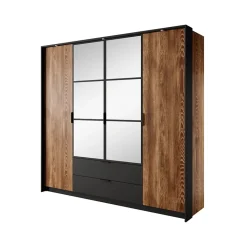 Garnero Arredamenti Armadio 223x210h cm 4 ante con specchio quercia nero Smooty Sale