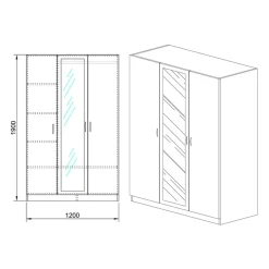 Garnero Arredamenti Armadio 120x190h cm 3 ante con specchio sonoma Plutone Rovere Best