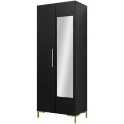 Garnero Arredamenti Armadio 74x196h cm 2 ante con specchio soggiorno nero Nuvia Nero Opaco