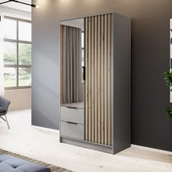 Garnero Arredamenti Armadio 105x200h cm 2 ante con specchio quercia Miller Grigio Clearance
