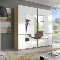 Garnero Arredamenti Armadio 200x210h cm 2 ante con specchio rovere bianco Logan Gihome® Clearance