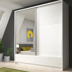 Garnero Arredamenti Armadio 204x214h cm 2 ante e 2 cassetti con specchio bianco lucido Tom Gihome® Clearance