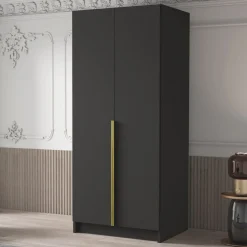 Garnero Arredamenti Armadio 100x215h cm 2 ante moderno nero oro Glammy 2 Nero Opaco - Oro Discount