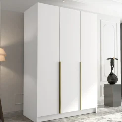 Garnero Arredamenti Armadio 150x215h cm 3 ante moderno bianco oro Glammy 3 Bianco Opaco - Oro Discount