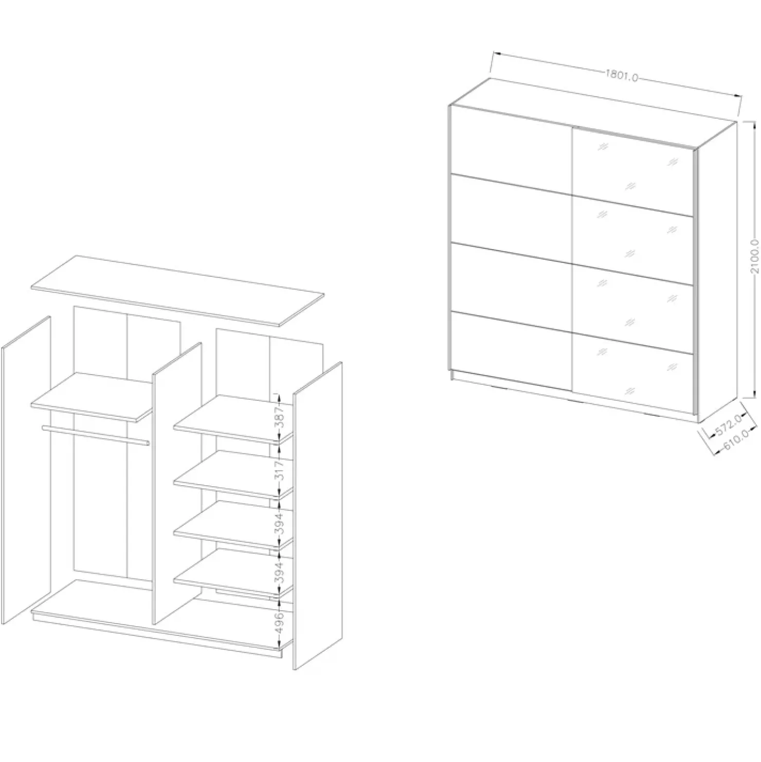 Garnero Arredamenti Armadio 180x210h cm 2 ante scorrevoli Pascal Gihome® Bianco Opaco Discount