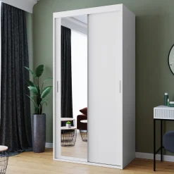 Garnero Arredamenti Armadio 100x205h cm 2 ante scorrevoli con specchio bianco Boselia
