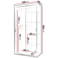 Garnero Arredamenti Armadio 100x205h cm 2 ante scorrevoli con specchio bianco Boselia