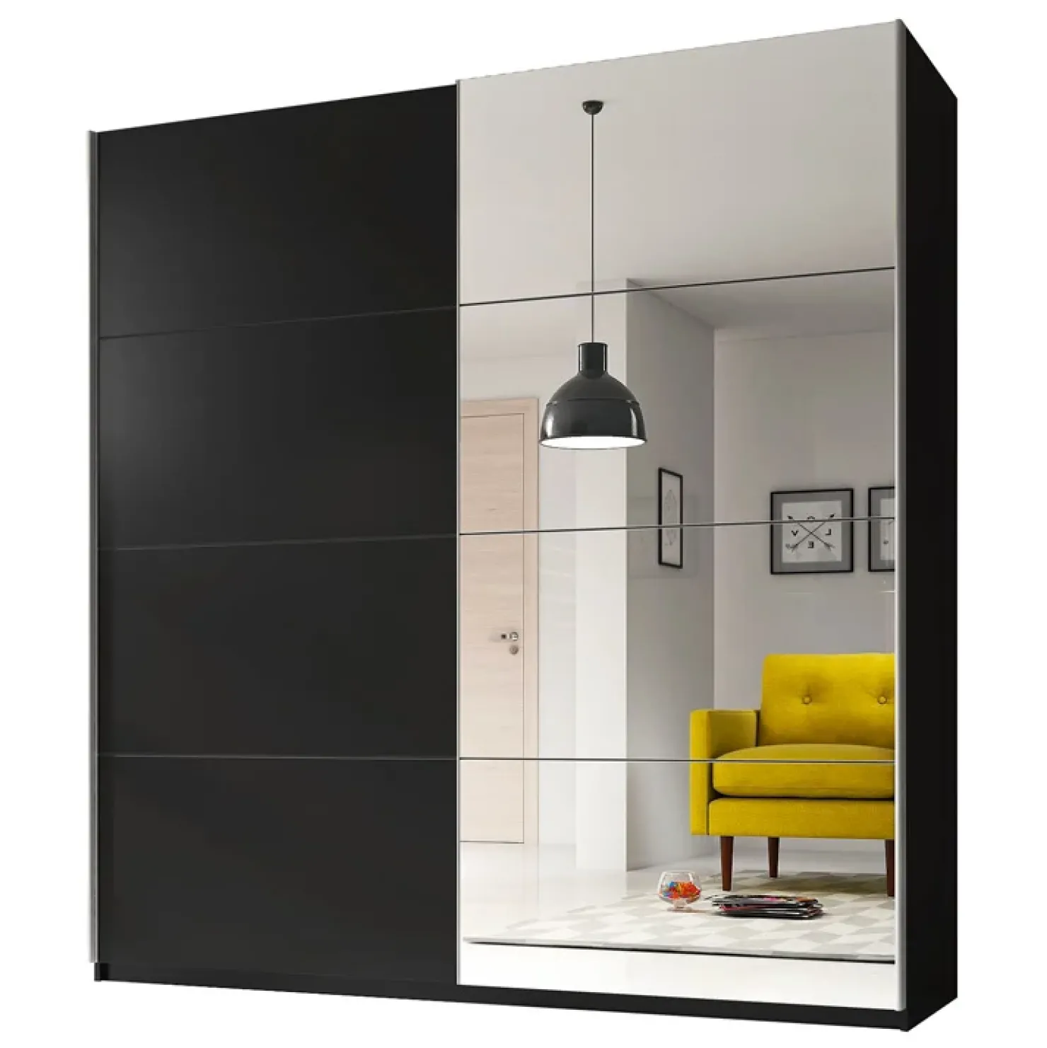 Garnero Arredamenti Armadio 180x210h cm 2 ante scorrevoli con specchio nero Pascal Gihome® Nero Opaco Clearance