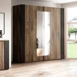 Garnero Arredamenti Armadio 200x213h cm 2 ante scorrevoli rovere scuro nero Vulcano Rovere Rustico Online