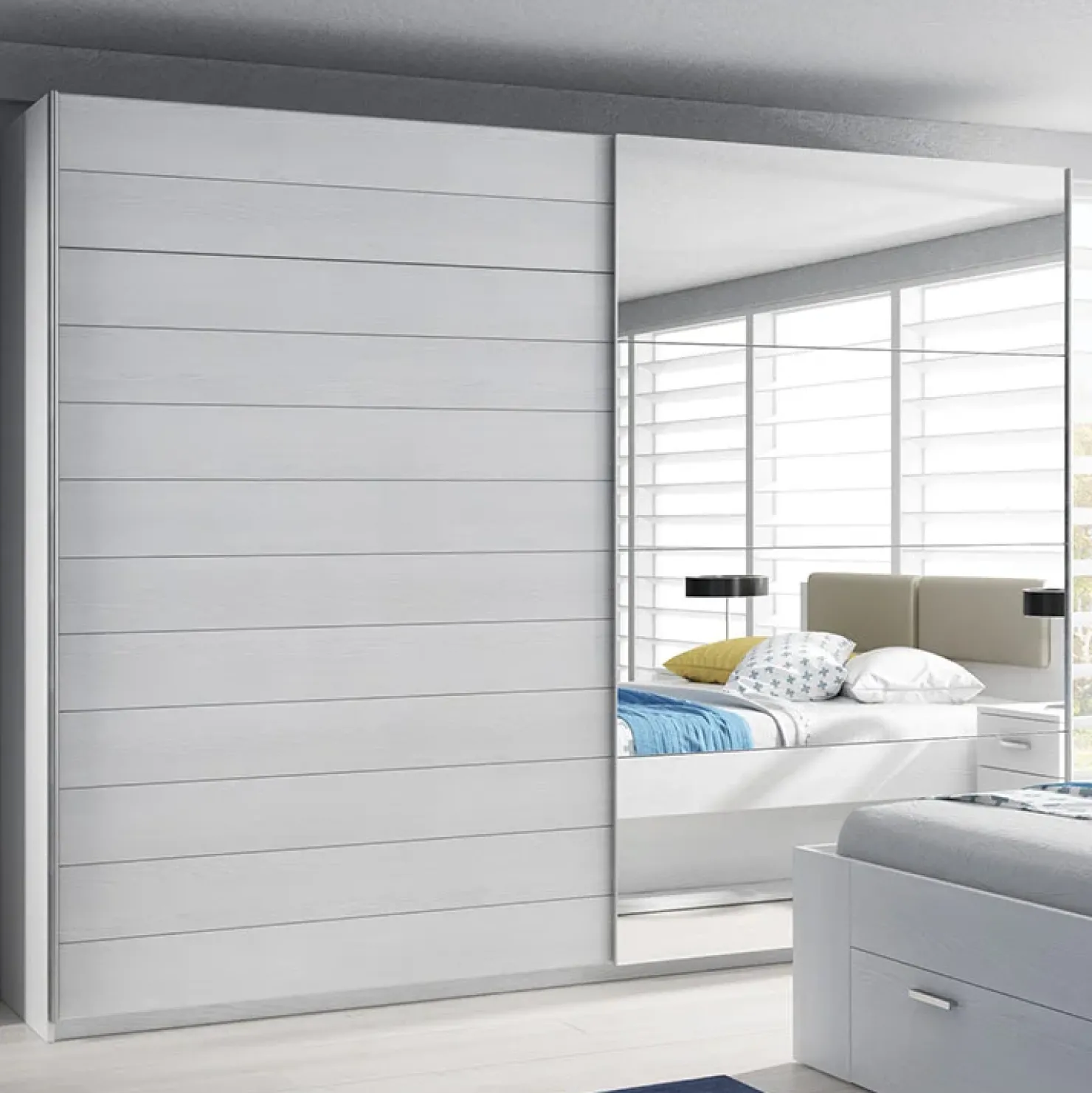 Garnero Arredamenti Armadio 270x210h cm 2 ante scorrevoli con specchio Cortina Gihome® Bianco Frassinato Discount
