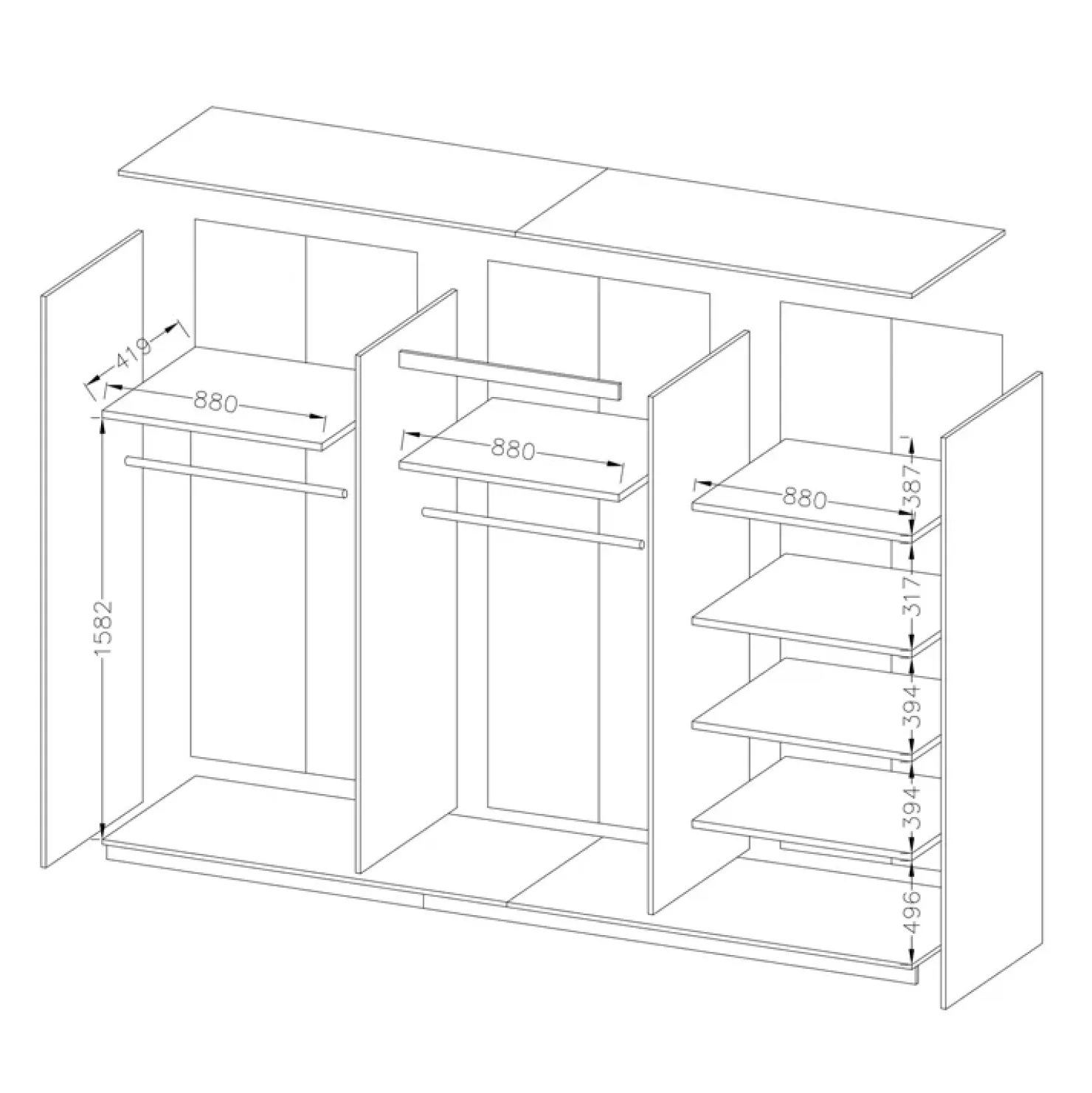 Garnero Arredamenti Armadio 270x210h cm 2 ante scorrevoli con specchio Cortina Gihome® Bianco Frassinato Discount