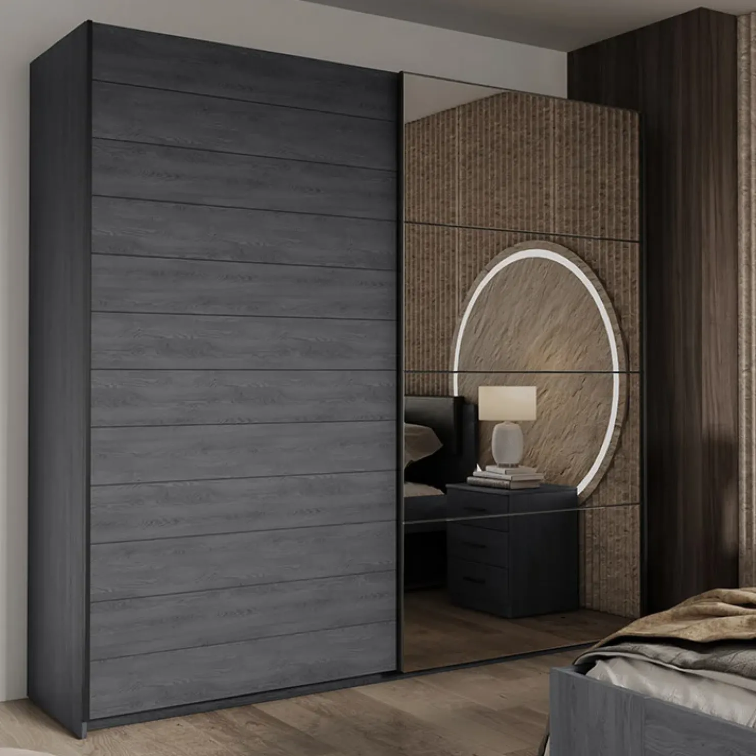 Garnero Arredamenti Armadio 220x210h cm 2 ante scorrevoli con specchio Cortina Gihome® Ossido New