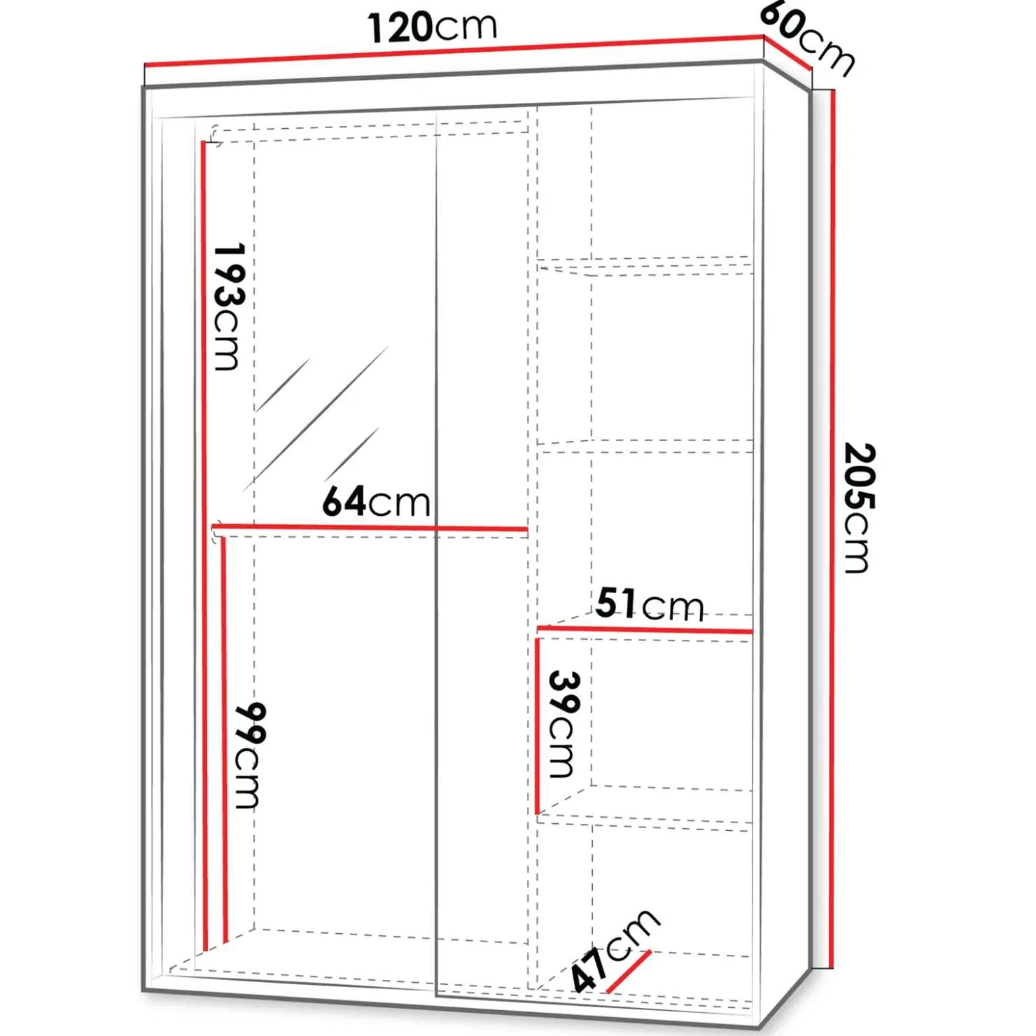 Garnero Arredamenti Armadio 120x205h cm 2 ante scorrevoli con specchio bianco Boselia Sale