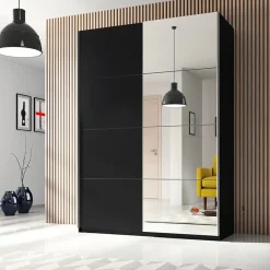 Garnero Arredamenti Armadio 150x210h cm 2 ante scorrevoli con specchio Pascal Gihome® Nero Opaco Hot
