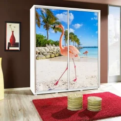 Garnero Arredamenti Armadio 155x215h cm 2 ante scorrevoli moderno Eliot Stampa Fenicottero Outlet