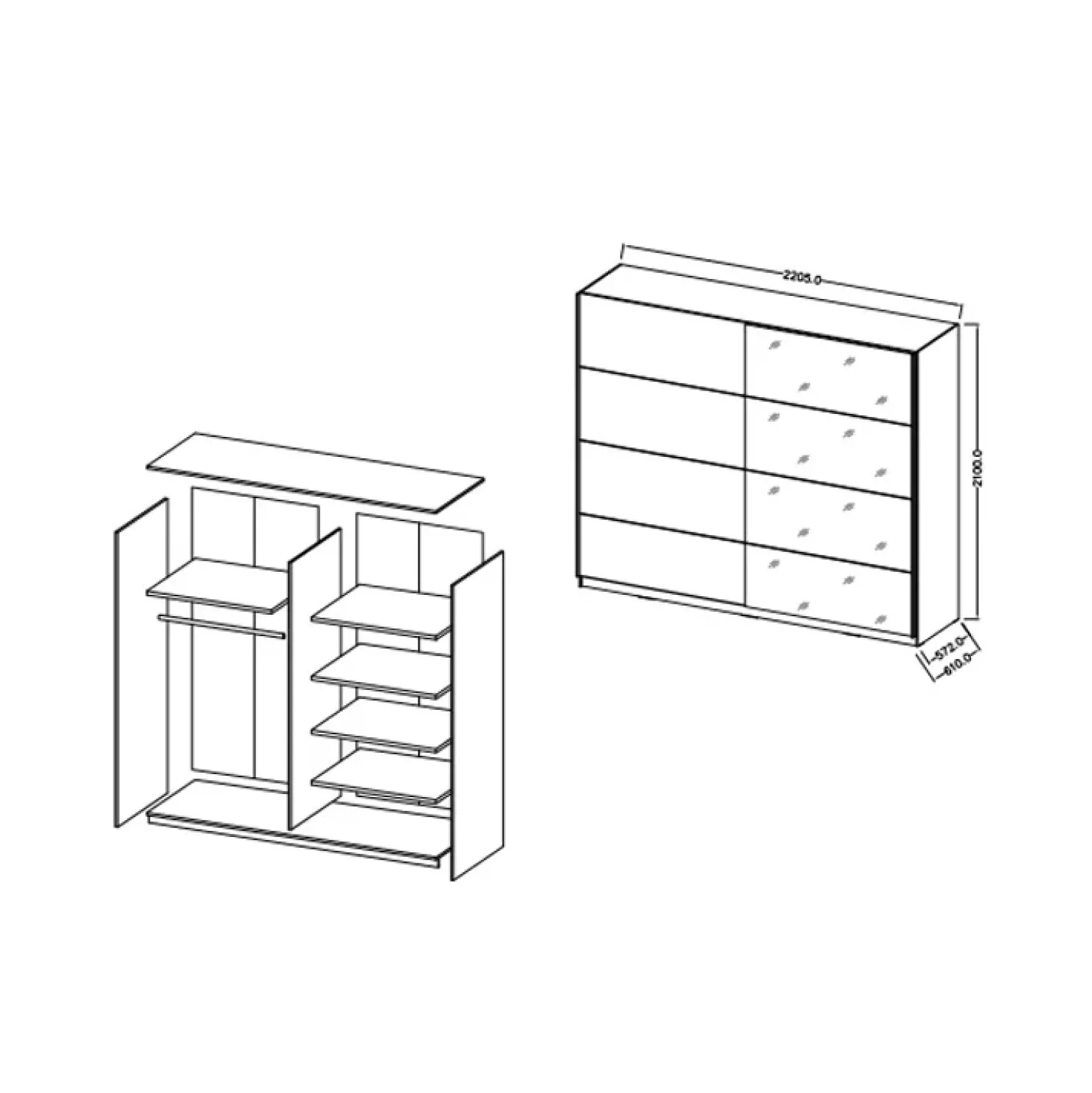 Garnero Arredamenti Armadio 221x210h cm 2 ante scorrevoli rovere bianco Copenhagen Sale