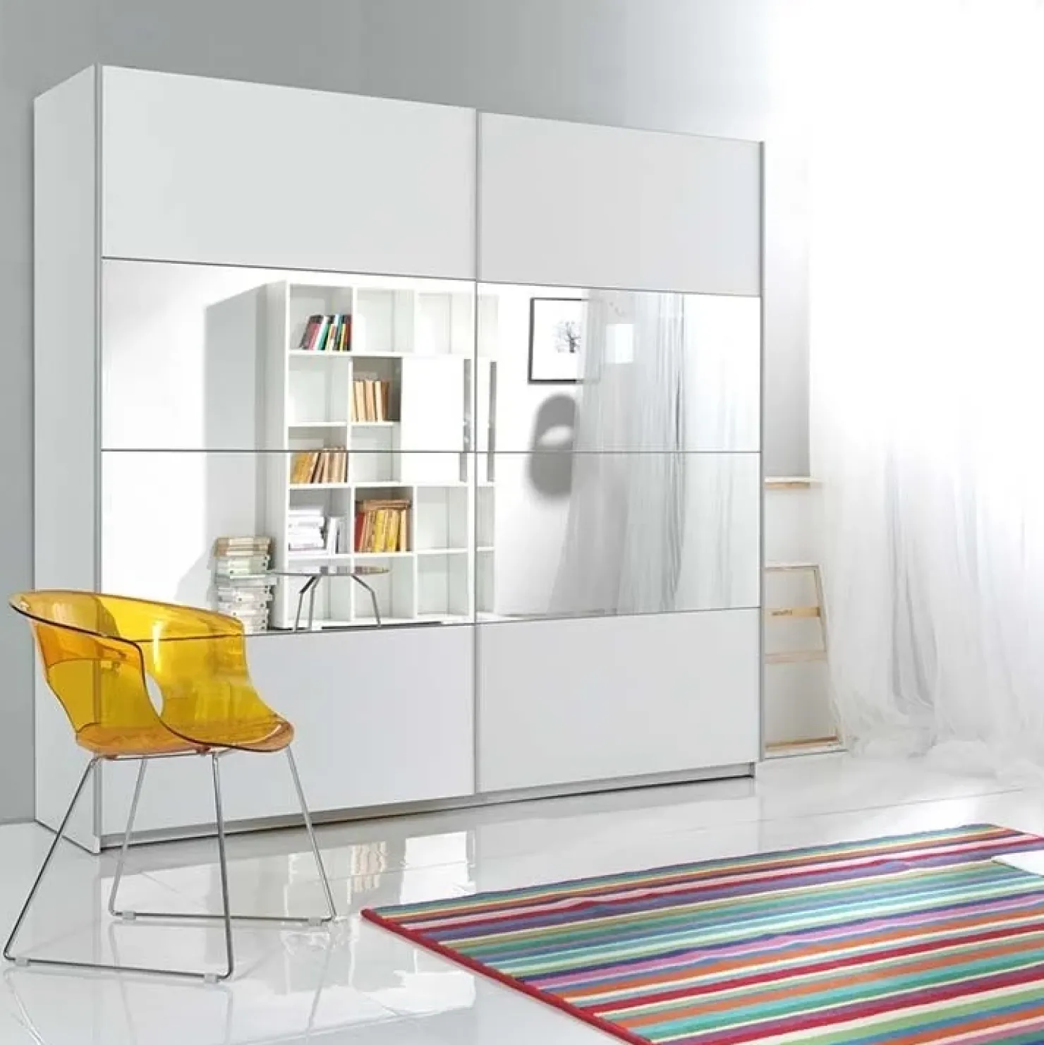 Garnero Arredamenti Armadio 200x210h cm 2 ante scorrevoli con specchio bianco opaco Pascal Gihome® Clearance