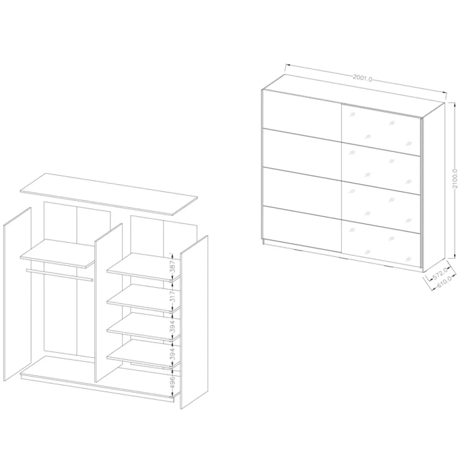 Garnero Arredamenti Armadio 200x210h cm 2 ante scorrevoli con specchio bianco opaco Pascal Gihome® Clearance