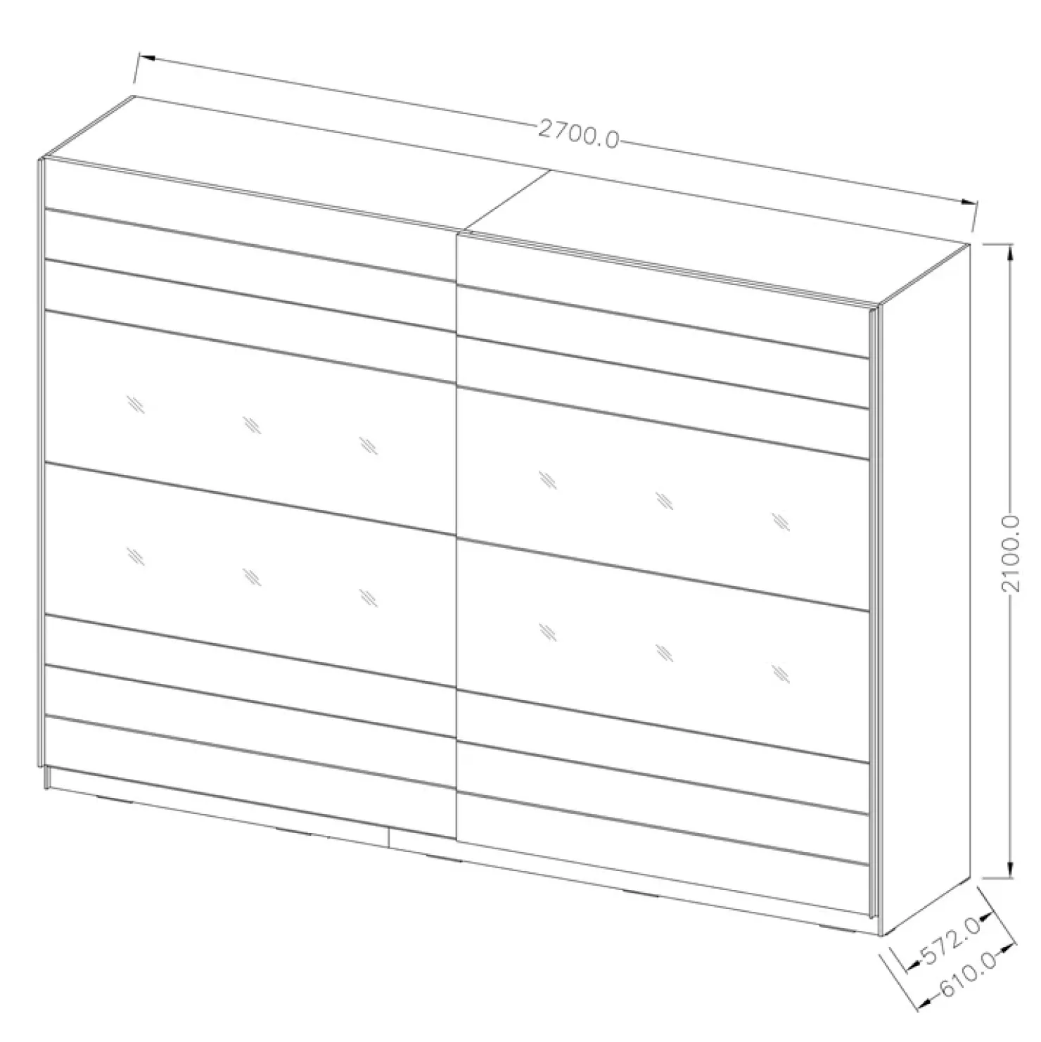 Garnero Arredamenti Armadio 270x210h cm 2 ante scorrevoli con specchio rovere scuro Brock Gihome®