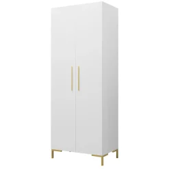 Garnero Arredamenti Armadio 74x196h cm 2 ante soggiorno moderno bianco oro Nuvia Bianco Opaco - Oro New