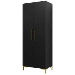 Garnero Arredamenti Armadio 74x196h cm 2 ante soggiorno moderno nero oro Nuvia Nero Opaco - Oro New