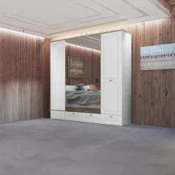 Garnero Arredamenti Armadio 203x205h cm 4 ante specchi 4 cassetti bianco opaco Loira Hot