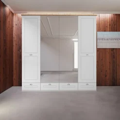 Garnero Arredamenti Armadio 203x205h cm 4 ante specchi 4 cassetti bianco opaco Loira Hot