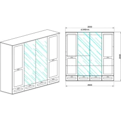 Garnero Arredamenti Armadio 203x205h cm 4 ante specchi 4 cassetti bianco opaco Loira Hot