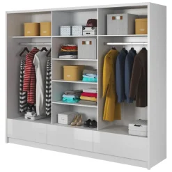 Garnero Arredamenti Armadio 254x214h cm 3 cassetti 3 ante con specchio bianco lucido Tom Gihome® Discount