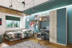 Garnero Arredamenti Armadio 220x180h cm cameretta con scrivania e libreria rovere blu petrolio Alex Gihome® Blu Petrolio - Rovere Best