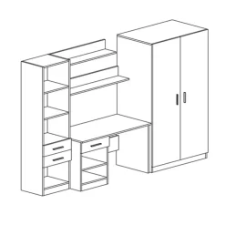 Garnero Arredamenti Armadio 220x180h cm cameretta con scrivania e libreria rovere blu petrolio Alex Gihome® Blu Petrolio - Rovere Best