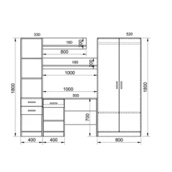 Garnero Arredamenti Armadio 220x180h cm cameretta con scrivania e libreria rovere blu petrolio Alex Gihome® Blu Petrolio - Rovere Best