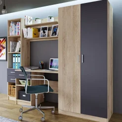 Garnero Arredamenti Armadio 220x180h cm cameretta con scrivania e libreria rovere grigio antracite Alex Gihome® Antracite - Rovere Online